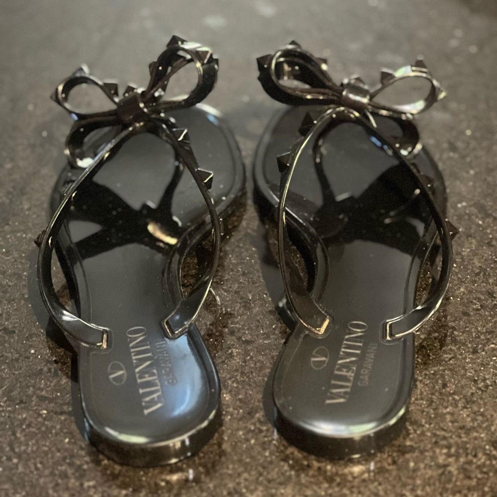 Valentino Black Rockstud Tonal Sandals - Picture 7 of 13